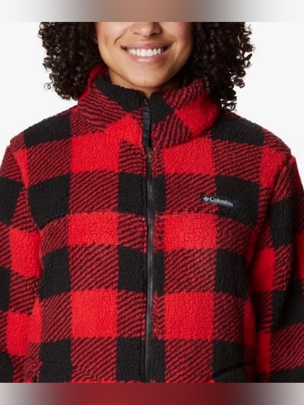 Columbia Women’s Red and Black Buffalo Check Zip-Up Sherpa Sweater Jacket M